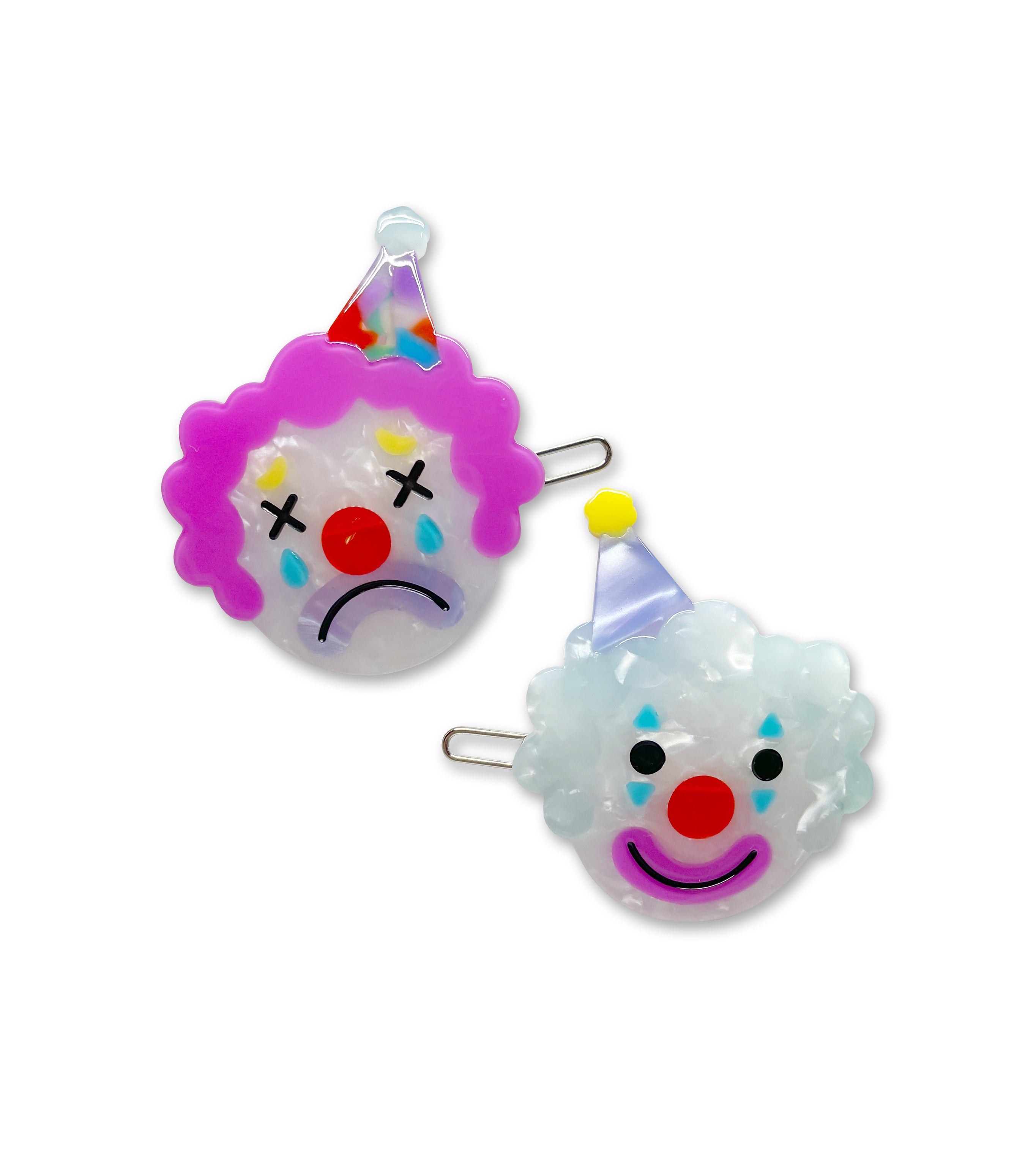 CUTE CLOWNS acetate hair clip pair