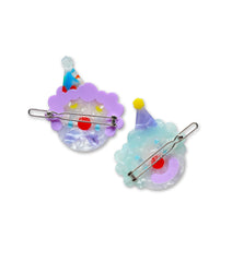 CUTE CLOWNS acetate hair clip pair