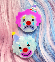 CUTE CLOWNS acetate hair clip pair